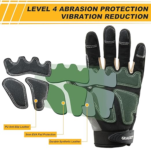 Safety Work Gloves Men Women, TPR Impact Gloves for Men Women, Anti-Vibration Gloves, Touch Screen Heavy Duty Work Glove for Gardening Construction Mechanic, Leather Tactical Glove,X-Large