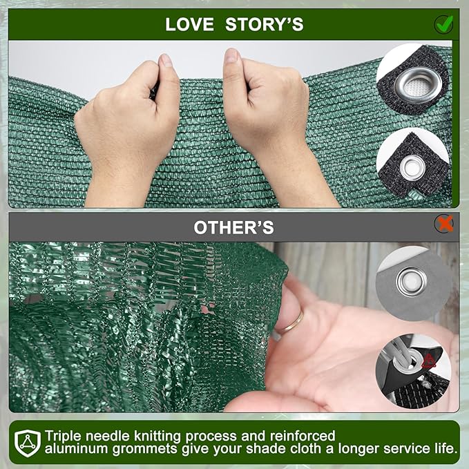 LOVE STORY 8x10FT 90% Dark Green Garden Shade Cloth, Sun Shade Cover Net Mesh Tarp with Grommets, Sunblock Net for Garden,Greenhouse,Plants and Patio