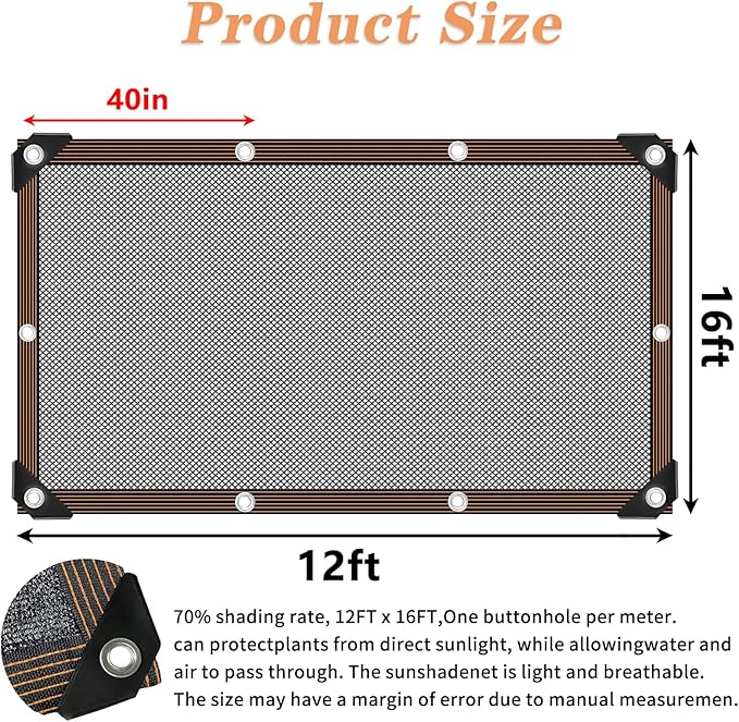 Shade Cloth - for Plants Greenhouse, 70% Sunblock Shade Sails -for Outdoor Garden Pergola Patio Lawn Sun Protection Neting Cover for Kennel Chicken Coop Easier to Hang Plant Cover