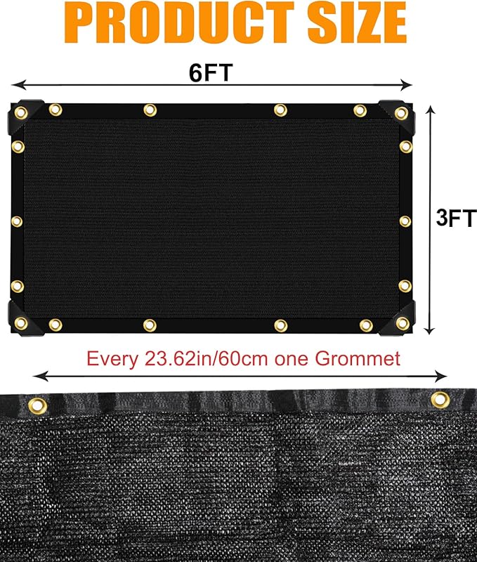 E.share 70% Black Sun Shade Cloth 3FT x 6FT, Outdoor Shade Netting with Grommets, UV Sunblock Fabric for Garden, Greenhouse, Pergola, Patio, Porch & Chicken Coop
