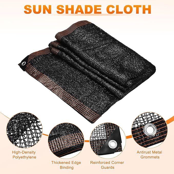 M METERXITY 40% Sun Shade Cloth for Garden, HDPE 10x13 ft Sun Shade Net with Reinforced Grommets for Patio/Greenhouse/Plant Cover, Heavy Duty Sunblock Resistant Mesh Tarp [Black]