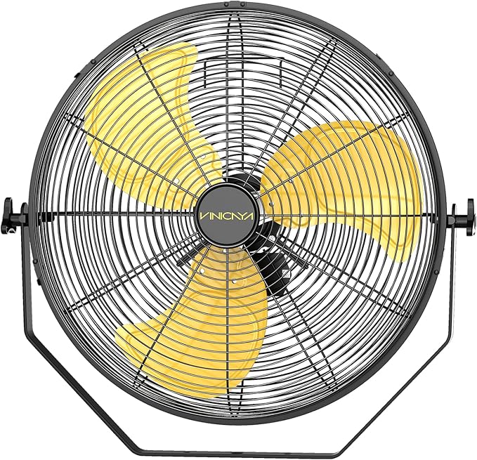 VINICAYA 20 Inch Industrial Wall Mount Fan, 5200 CFM Industrial Metal Wall Fans with Poweful Motor, 3 Speed, Heavy Duty Construction Indoor for Warehouse, Workshops, and Garage, UL Listed