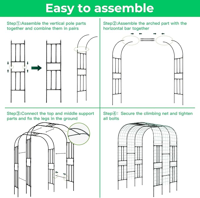 Aohanoi Garden Arch Trellis for Climbing Plants, 7.22 FT Tall Large Arbour Archway for Rose Vine Cucumber Vegetables, Wide Garden Arch for Lawn, Party, Ceremony Wedding Decoration.