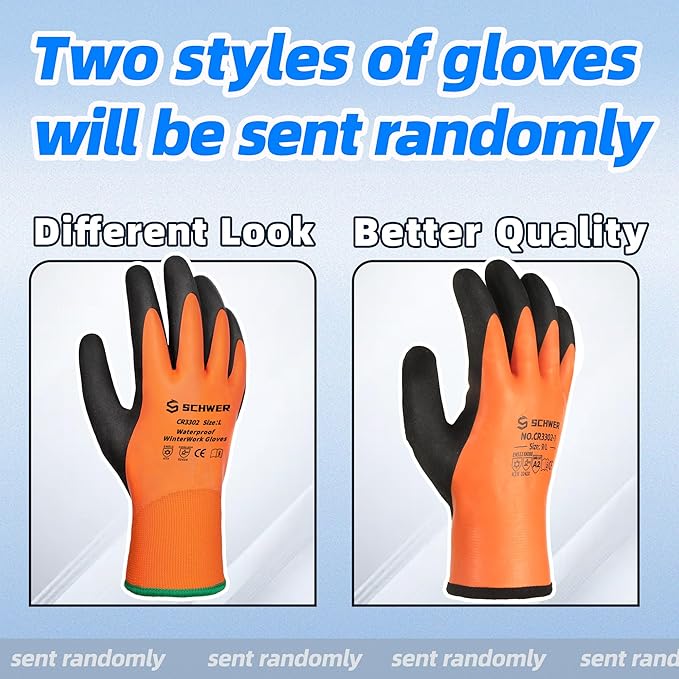 Schwer 100 Pairs Waterproof Winter Work Gloves, ANSI A2 Cut Resistant Freezer Gloves for Outdoor Cold Weather Keep Hands Warm, Thermal Insulated Gloves for Shoveling Snow, Ice Fishing, Super Grip, M