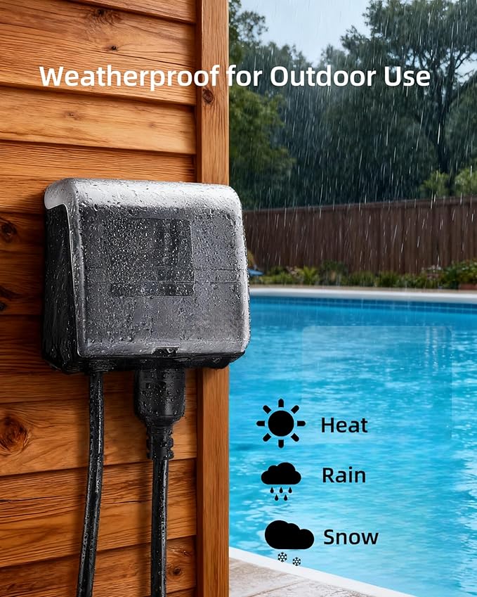WiFi Pool Pump Timer Outlet, 20A 125V 1HP,Twist-Lock NEMA L5-20R Plug-in Timer, Outdoor& Indoor use,with Weatherproof Cover, for Pool Pump, Water Heater, Pool Filter, Landscape Lights