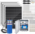 Solar Well Pump Kit with Timing Function, Submersible Pump, Four Solar Panels with Fixed Bracket, Thickened Waterproof Box with Upgraded Controller, Battery, and Timer for Well and Irrigation