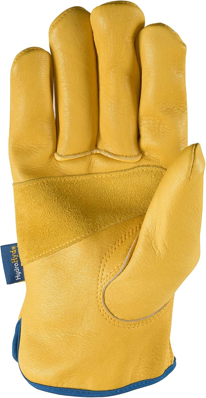 Wells Lamont Men's Adjustable HydraHyde Leather Work Gloves – Water-Resistant, Breathable, Durable – Ideal for Gardening, Landscaping, Ranching – Heavy Duty Leather Work Gloves – Saddletan, Medium