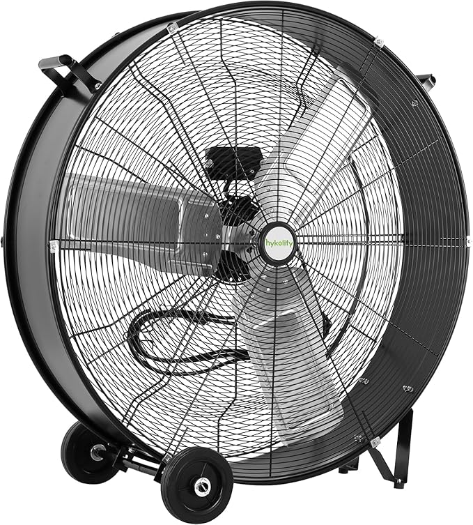 hykolity 34" High Velocity Industrial Drum Fan with 2 Speeds, 15000 CFM Heavy Duty Shop Fan with Casters & Handle for Warehouse, Factory Workshop and Garage Use