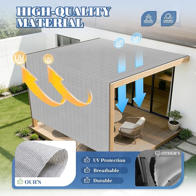 ECOOPTS 6'x55' Sun Shade Roll, Sun Shade UV Blockage Cover for Outdoor Backyard Patio Pergola Greenhouse Plants (Light Gray)