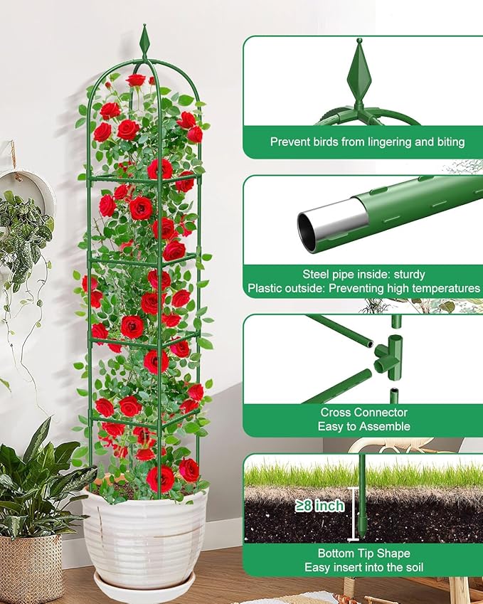 MYMULIKE 3 Pack Garden Obelisk Trellis for Climbing Plants Outdoor & Indoor - 6Ft Rustproof Garden Trellis Plant Support Cage for Vines, Flowers, Vegetables, Roses | Heavy-Duty, Adjustable