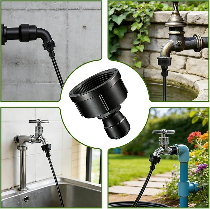 6 Pcs 3/4" to 1/4" Drip Irrigation Faucet Adapters, Quick Connect 3/4" Faucet to 1/4" Tubing Drip Irrigation Hose Adapters, Push-to-Fit Garden Hose to 1/4 Tubing Adapter for Irrigation System