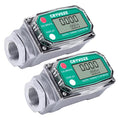 2 PCS 1 Inch Digital Turbine Fuel Flow Meter, 2.6-26 GPM Inline NPT Flowmeter with 3/4 in Adapters for Water, Diesel, Gas Oil, Gasoline, and Other Liquids - Supports Gallon, QTS, PTS, L, m³