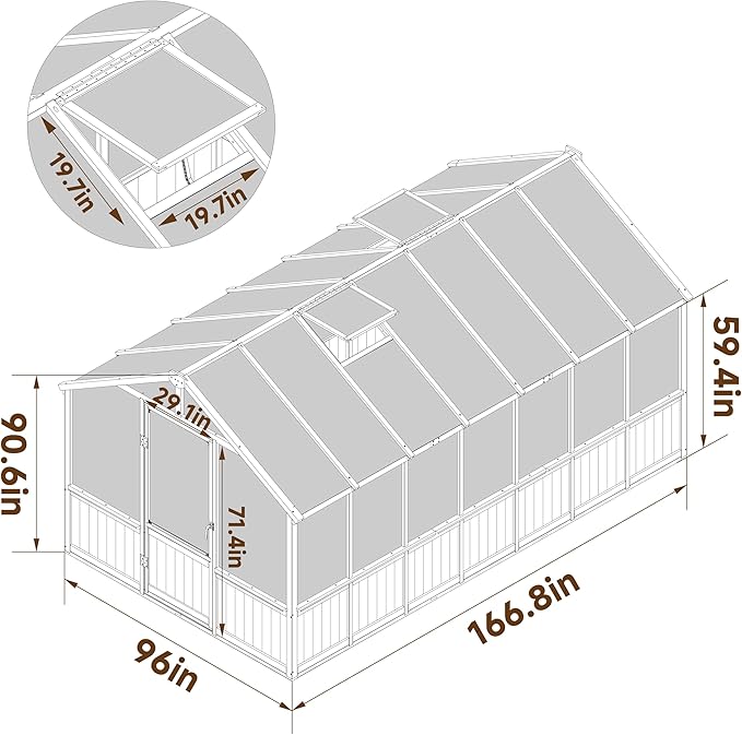 MUPATER 8x14 FT Walk-in Wooden Greenhouse for Outside, Heavy Duty Garden Hot House with Ventilated Window & Lockable Door for Backyard, Patio, Lawn, Black