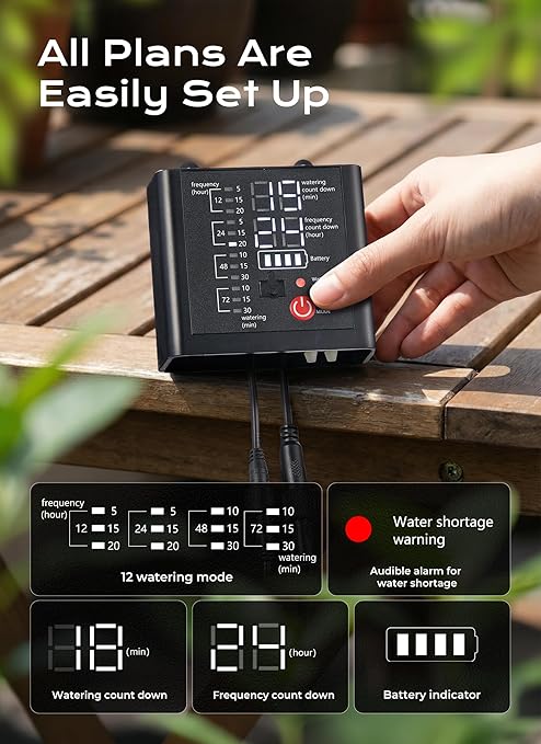 Solar Drip Irrigation System with USB Charging, 49FT Indoor Outdoor Plant Watering Devices for 15 Potted Plants, Automatic Watering System IP44 Waterproof 2200mAh for Garden Farm Greenhouse(Black)