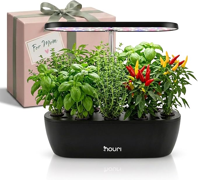 Nouri Hydroponics Growing System, 12 pod APP Smart Indoor Herb Garden Kit with LED Grow Lights, Hydroponic Herb Garden Indoor for Plant Lovers, Gardeners, Kitchen, Basil Seeds Included