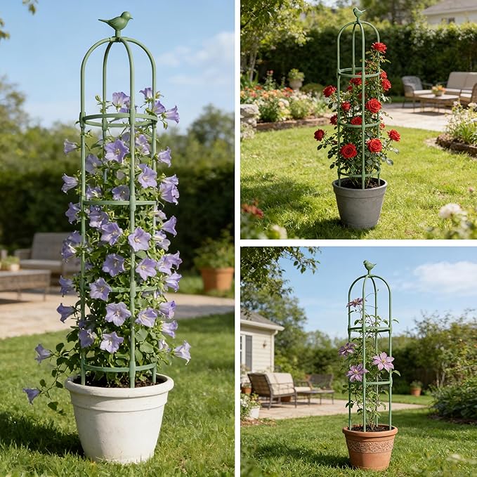 Garden Obelisk Trellis for Climbing Plants Outdoor, 6.5 FT Garden Trellis Plastic Coated Metal Plant Support for Indoor Outdoor, Tall Decorative Trellis for Roses, Flowers, Vines, Potted Plants