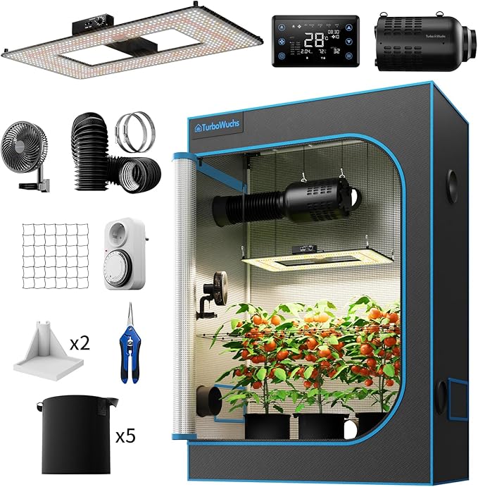 Grow Tent Kit Complete System 4x2 ft, 240W Dimmable LED Grow Light with LM301H EVO & Timer, 1680D Mylar Tent, 4 Inch Smart Ventilation System with Carbon Filter & Clip Fan