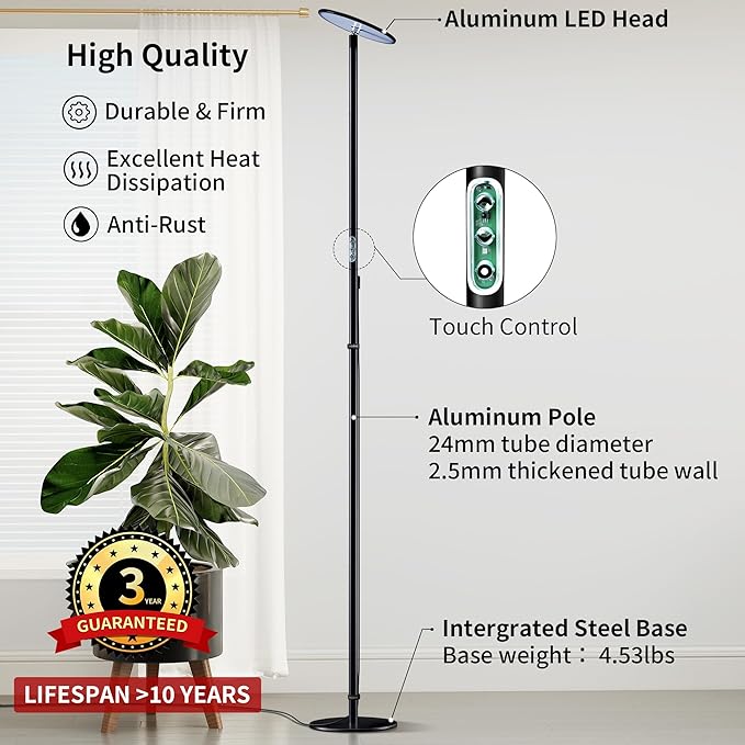 chiphy 85" Tall Grow Light for Large Indoor Plants, 60W Full Spectrum Plant Light with 4/8/12H Timer & Remote, 10-Level Dimmable, Height Adjustable, Ideal for Large Tall Plants & Indoor Trees