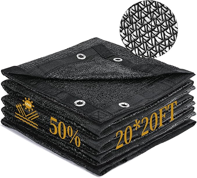 Garden 50% Shade Cloth, 20 x 20 FT Sun Shade Mesh Tarp with Reinforced Grommets, Durable HDPE Material Outdoor Shade Cloth for Plants, Greenhouse, Pergola and Backyard Patio Sunshade