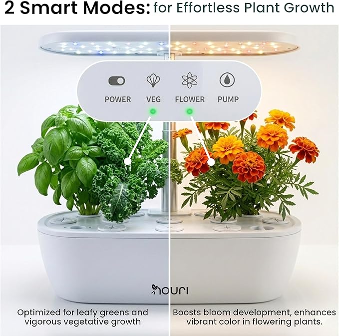 Nouri Hydroponics Growing System, 12 pod APP Smart Indoor Herb Garden Kit with LED Grow Lights, Hydroponic Herb Garden Indoor for Plant Lovers, Gardeners, Kitchen, Tomato Seeds Included
