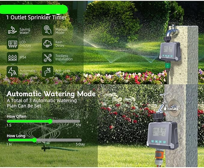 Generic Sprinkler Timer, Programmable Water Timer for Garden Hose, Outdoor Lawn Watering Controller with Rain Delay & Manual Automatic Drip Irrigation System, Ideal for Yard & Lawn