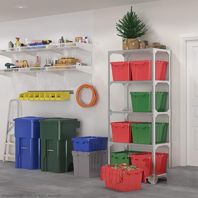 Akro-Mils 39120 Industrial Lidded Plastic Storage Container, Nesting and Stackable Plastic Storage Box with Lid Attached, Organization Tote for Garage and Warehouse, 21.5"x15.25"x12.5", Gray (6-Pack)