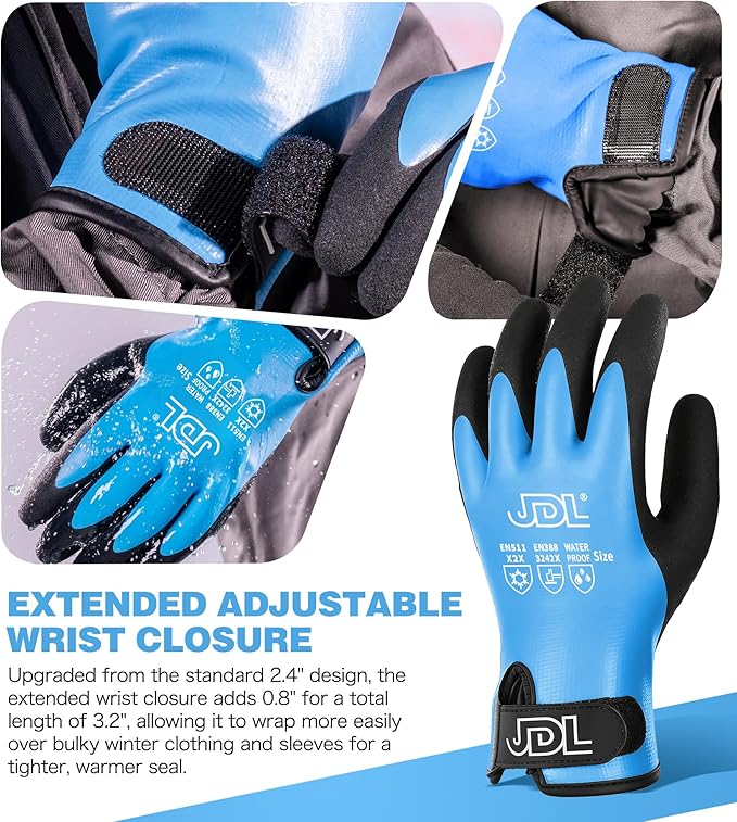 JDL 100% Waterproof Winter Work Gloves for Men & Women, Thermal Insulated Freezer Gloves for Cold Weather, Super Grip Palm