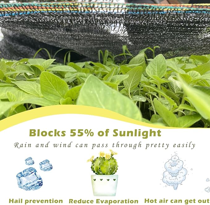 55% Shade Cloth for Garden, Sunblock Mesh UV Resistant Net for Vegetables Flowers Greenhouse Raised Bed, Plant Shade Cover from Sun, Black (6.5X20 FT)