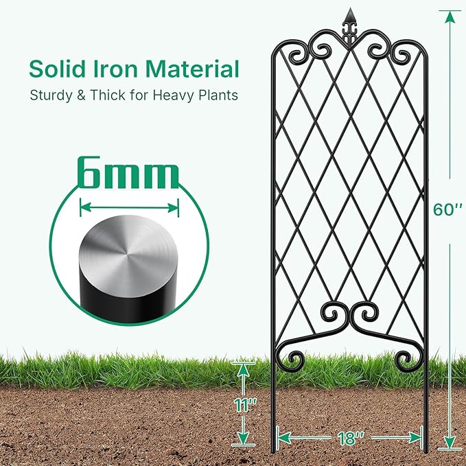 AMAGABELI GARDEN & HOME 4 Pack 60” x 18” Garden Trellis for Climbing Plants Outdoor Garden Fencing Decorative Plant Trellis Vegetables and Rose Trellis for Ivy Cucumbers Black