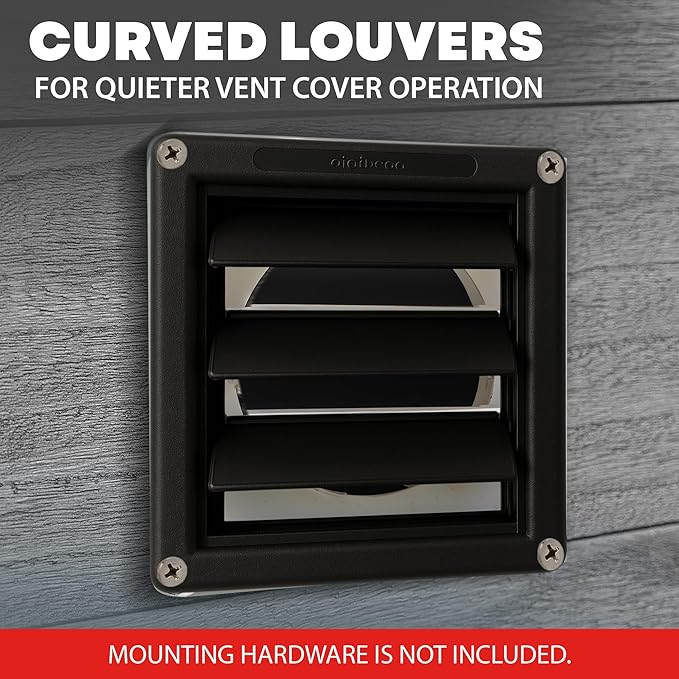 Deflecto Supurr-Vent 4” Outdoor Dryer Vent Cover Black Louvered Wall Hood with Gravity Damper for Backdraft Prevention, Fits Standard 4” Dryer Exhaust Pipe, Weather & UV-Resistant, Durable 6"x6" Face
