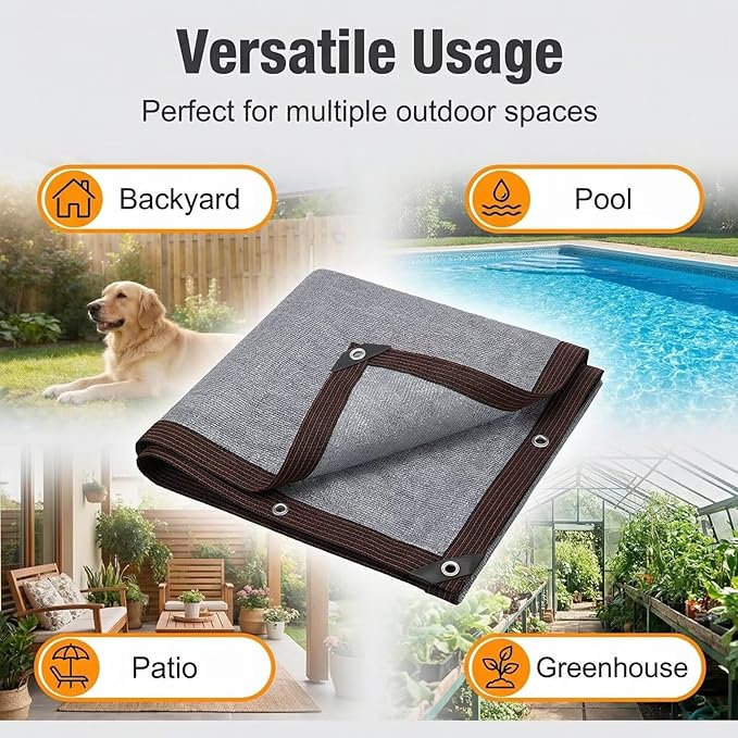 90% Shading Rate 49'x52' Gray Shade Cloth,UV Resistant Durable Mesh Tarp with Grommets&Reinforced Edges, Shade Net Using for Plants Cover, Greenhouse, Dog Kennel, Patio, Chicken House