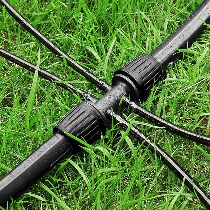 Gardrip Drip Irrigation Fittings for 1/2 Inch to 1/4 Inch Tubing Reducing Tee：1/2" (1/2" ID x 0.65" OD) to 1/4" Anti-Drop Locked Nut Barbed Reducer 6 Way Tee Connectors (12 Pack)