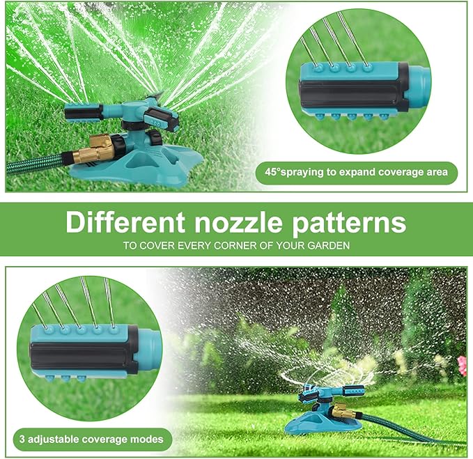 Lawn Sprinkler - Upgraded Automatic 360 Degree Rotating Irrigation System for Garden and Grass - 2 Pack Blue Garden Hose Sprinklers With 36 Built-in Units