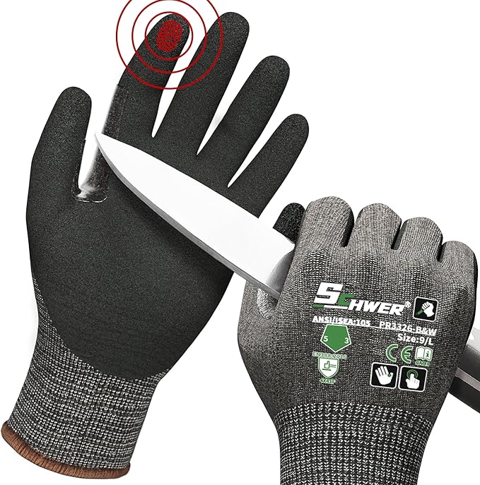 Schwer ProGuard High Level Cut Resistant Work Gloves PR3326 for Extreme Protection，ANSI Cut Gloves with Reinforced Thumb, Non Slip, Breathable, Durable, Touch-screen, Black 1 Pair（L）