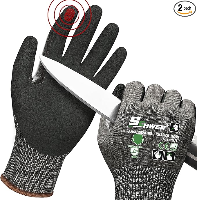 Schwer ProGuard Highest Level Cut Resistant Work Gloves PR3326 for Extreme Protection，ANSI A9 Cut Gloves with Reinforced Thumb, Non Slip, Durable, Touch-screen, Black 2 Pairs（L）