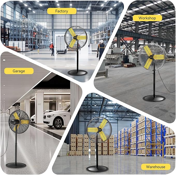 VINICAYA 24 Inch Commercial Industrial Pedestal Fan, 7800 CFM Oscillating Fans on Stand Heavy Duty with 3 Speed, Metal Stand up Fans with Poweful Motor, Commercial, Industrial Use, UL Safety Listed
