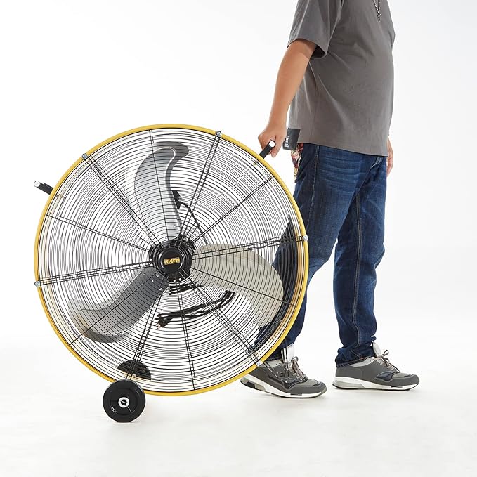 HiCFM 13000 CFM 30 inch Heavy Duty High Velocity Barrel Floor Drum Fan With Powerful 1/3HP Motor, 9ft Cord, 5in Solid Wheels for Workshop, Garage, Commercial or Industrial rooms - UL Safety Listed