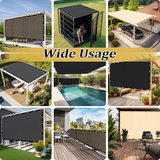 Shade&Beyond Customized Size 7' X 7' Shade Cloth with Grommets, 90% UV Protection UV Protection Mesh Tarp Sun Screens for Patio GN04, Mocha