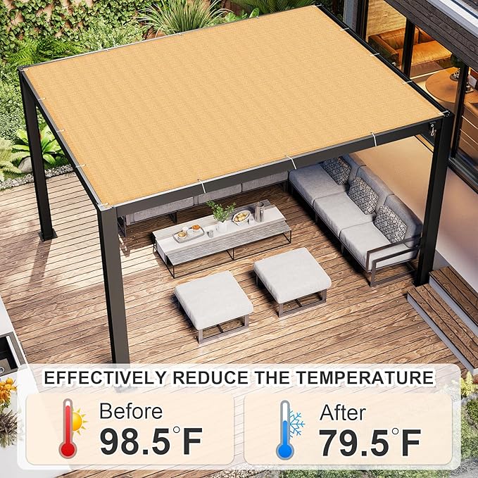 Cool Area Sun Shade Cloth with Grommets 10×22 FT Shade Panel Shade Tarp Screen Fabic for Outdoor Patio Pergola Cover Deck Garden, Sand (Customized)