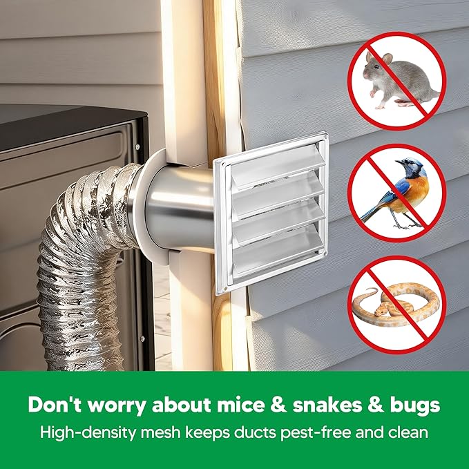 Funmit 5'' Metal Dryer Vent Cover with Fine Mesh Screen, 7" x 7" Stainless Steel Exterior Exhaust Louvered Outdoor Vent Cover Includes 4 Screw for Easy Installation