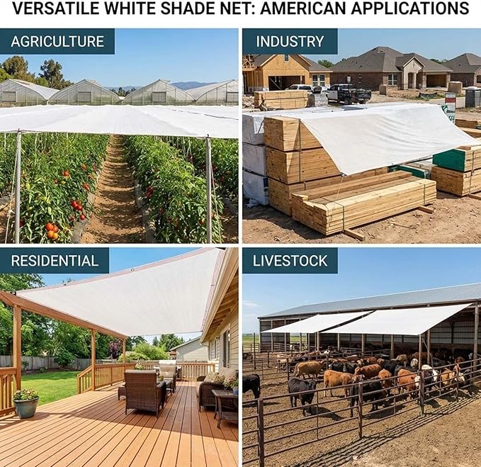 White Shade Cloth for Garden & Greenhouse - Heavy Duty Sunblock Mesh Tarp with Grommets, Outdoor 50% UV Protection Sun Shade Net Cover for Patio, Plants, Pergola, Canopy, Chicken Coop(10x29.5ft)