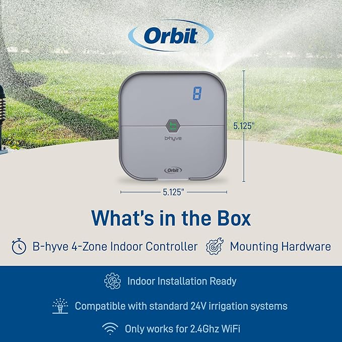 Orbit B-hyve Indoor Smart Sprinkler Controller - 8-Zone - WiFi Irrigation Controller - App Controlled Irrigation with Weather Adjustment - Easy Installation Smart Home Ready Device - 57925