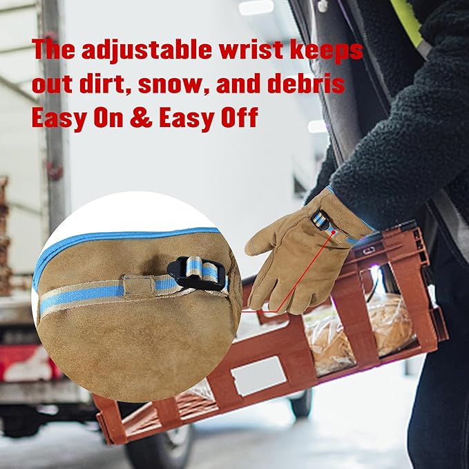 HANDLANDY Winter Work Gloves for Men Women, Water Repellent Cold Weather Insulated Genuine Leather Work Gloves