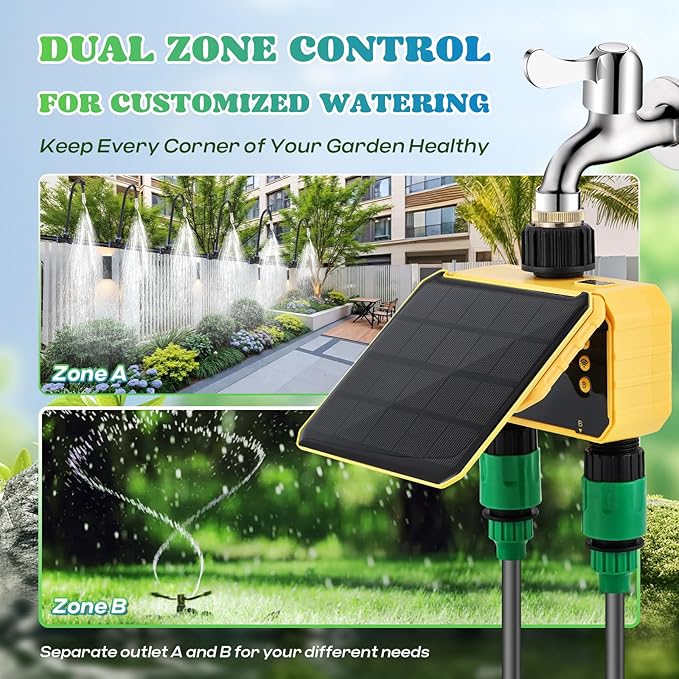 Moongiantgo Smart Solar WiFi Timer Kit, App Control Sprinkler Timer with 30m Pipe+30 360 Degree Bending Nozzle, Outdoor Automatic Watering System Kit with Rain Delay for Irrigation Lawn Yard Garden