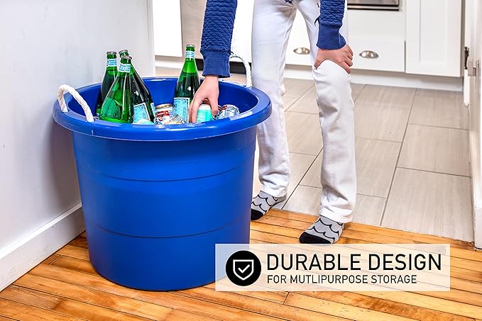 United Solutions Easy-Access Storage Rope Handle Tub, 19 Gallon, Blue, 2 Count (TU0335)
