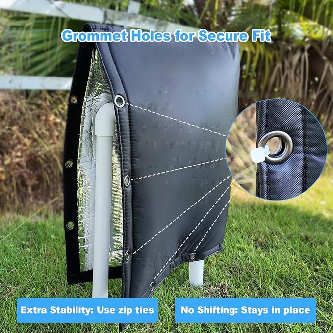 Heavy Duty Backflow Insulation Cover with Two Hook and Loop Openings for Winter Freeze Protection - Outdoor Pipe, Sprinkler, Faucet, and Valve Protection, 16''W x 20''H - Black