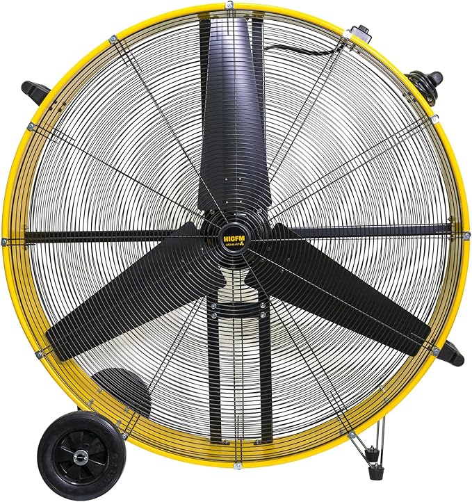 HiCFM 42" Industrial Drum Fan 27300 CFM High Velocity 2 Speed Settings Heavy Duty Metal Floor Fan for Commercial, Factory, Warehouse, Garage, Barn