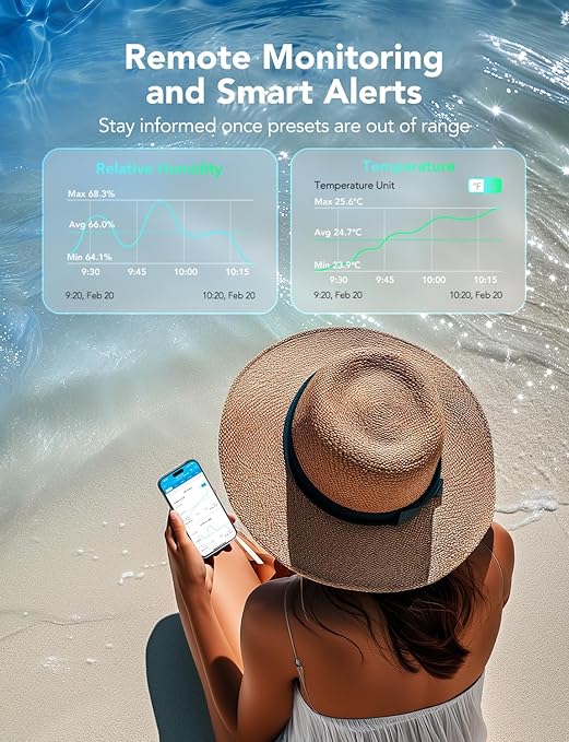 GoveeLife Outdoor Indoor Wireless Wi-Fi Gateway Thermometer Hygrometer, IP65 Waterproof Temperature Humidity Sensor Monitor with Remote APP Alert, 1312ft Monitoring Range,for Home, Greenhouse, Patio