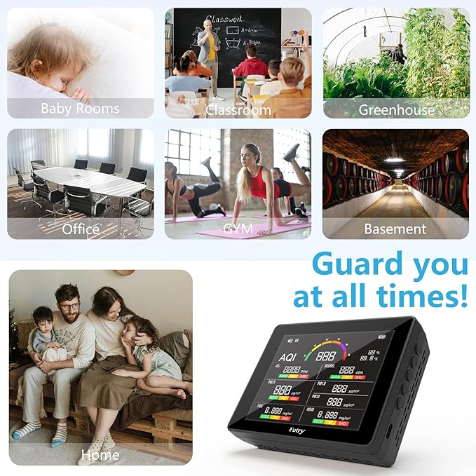 15-in-1 Air Quality Monitor Indoor with CO2 Detector & Decibel Meter - Professional PM2.5/1.0/10, TVOC, HCHO, Temp/Humidity, Noise, CO2 Monitor, 6-Level Air Quality with 3-Color Alerts, Rechargeable