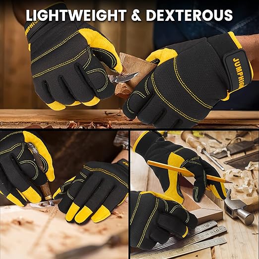 JUMPHIGH Work Gloves for Men, Multi-Functional Light Duty Mechanic Gloves, Outdoor, Performance Fit, Touch Screen, Abrasion Resistant (XL)